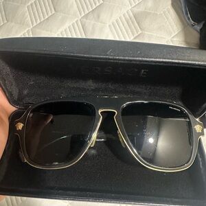 AUTHENTIC Versace VE2199 Sunglasses with Black Lenses and Gold Trim